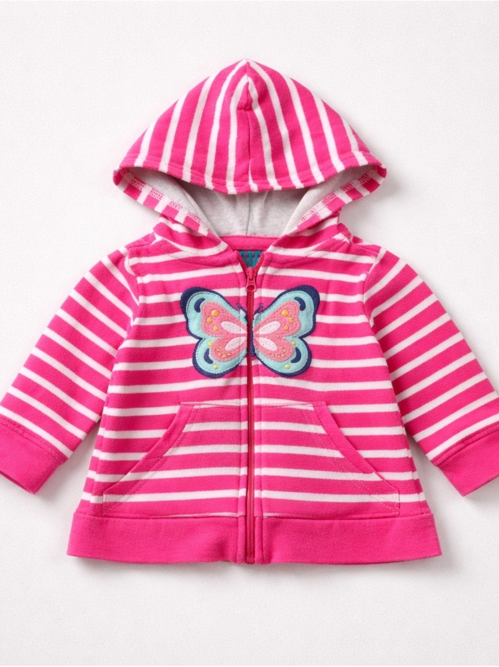 Y2K Girls' Pink Striped Butterfly Hoodie 6-9 Months Monkey Bars